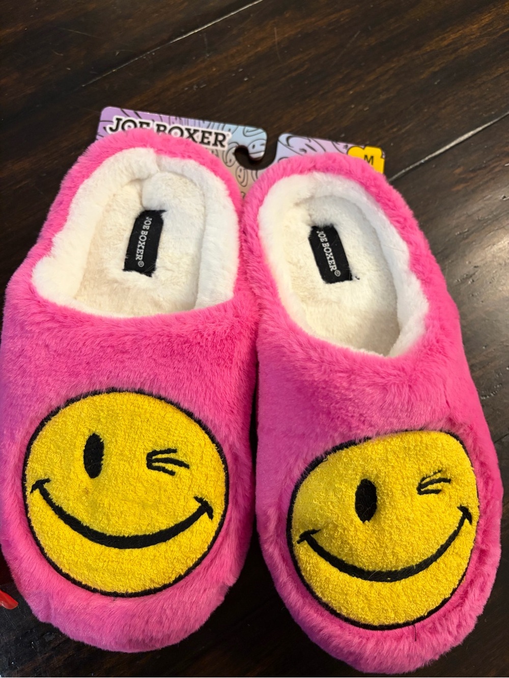 NWT ✨ Joe Boxer Pink and yellow Fuzzy Ladies Slippers size 7-8 medium